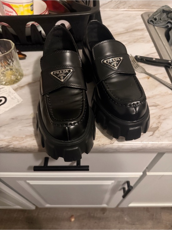 Prada Other - Prada Black Leather Lug-Sole Penny Loafers with Triangle Logo